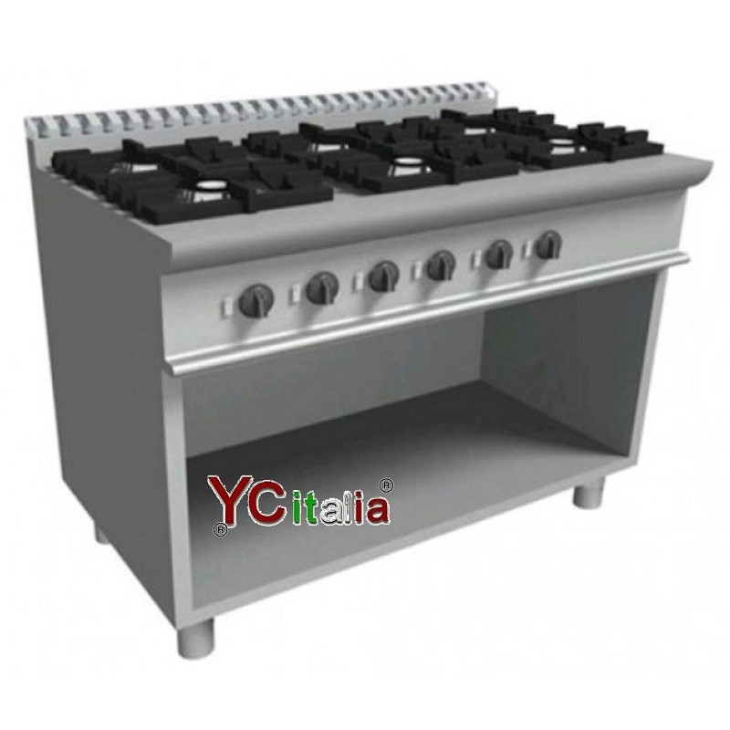 Cucina 6 fuochi a gas professionale|Cucine con vano aperto