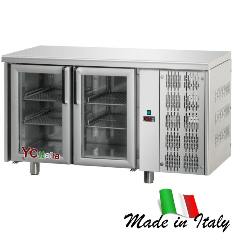 Tavolo refrigerato 2 porte in vetro, piano liscio TN