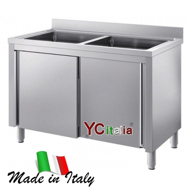 Lavello inox armadiato 2 vasche 600