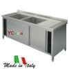 Lavello inox armadiato 600 due vasche e sgocciolatoio