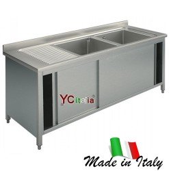 Lavello inox armadiato 700 due vasche e sgocciolatoio