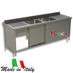 Lavello inox 600 armadiato 2 vasche 2 sgocciolatoio