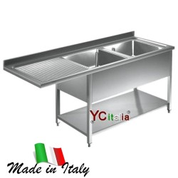 Lavello aperto inox due vasche a sbalzo 600