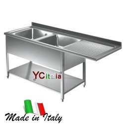 Lavello aperto inox due vasche a sbalzo 600