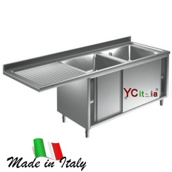 Lavello inox armadiato 600 a sbalzo due vasche