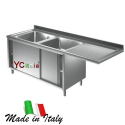 Lavello inox armadiato 600 a sbalzo due vasche