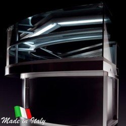 Vetrina fredda angolare vetri curvi bassi|Vetrina ventilata vetri bassi curvi refrigerata semilavorati 