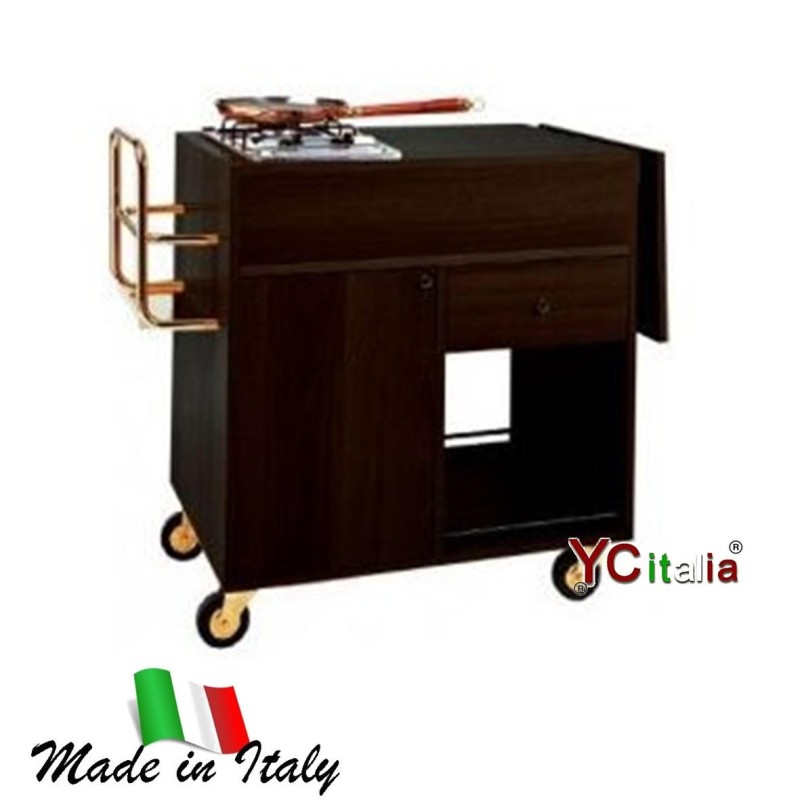 Flambé trolley wengé 105/137x57x91 h 1 plaque avec 1 feu