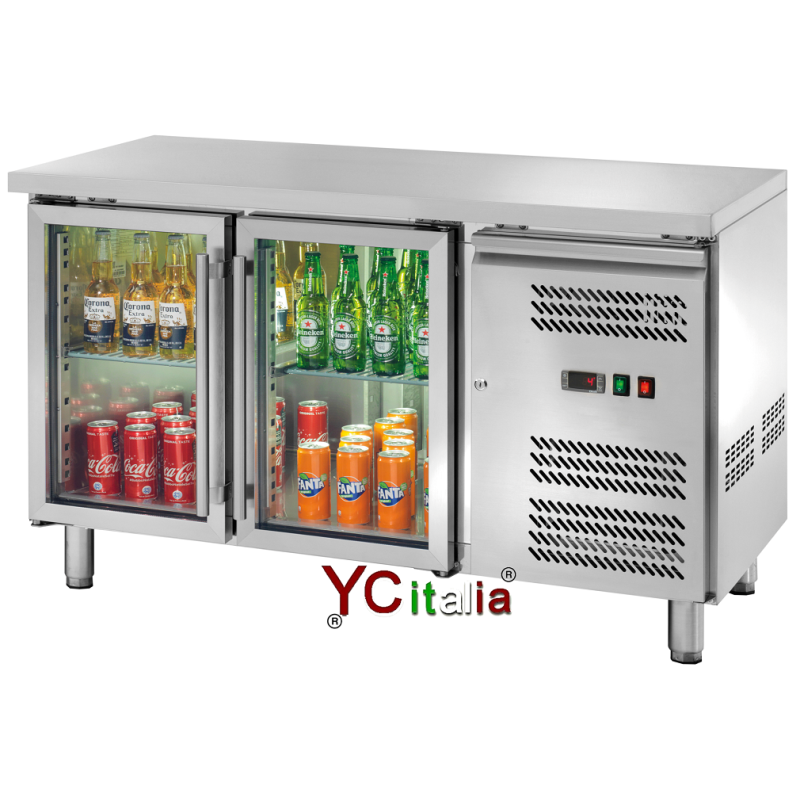 Tavolo refrigerato inox 2 porte a vetro|Tavoli refrigerati porte a vetro 700 profondità