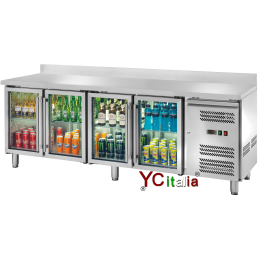 Tavolo refrigerato 4 porte a vetro e alzatina 2230x700x950h|Tavoli refrigerati porte a vetro 700 profondità