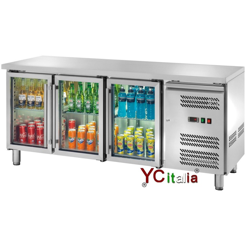 Tavolo refrigerato 3 porte a vetro 1795x700x850h|Tavoli refrigerati porte a vetro 700 profondità