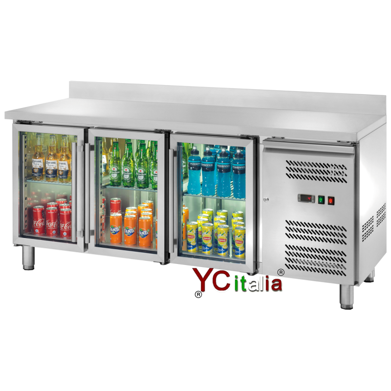 Tavolo refrigerato inox 3 porte a vetro|Tavoli refrigerati porte a vetro 700 profondità