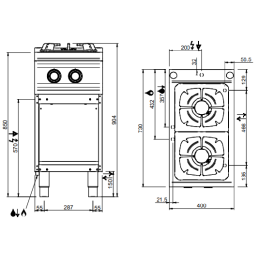 Cuisinière à gaz 2 feux ouverts