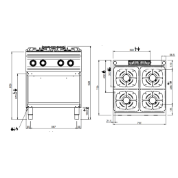 Cucina a gas 4 fuochi vano aperto