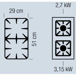 Cucina a gas da appoggio 2 fuochi
