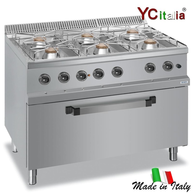 Cucina con sei fuochi su forno maxi a gas