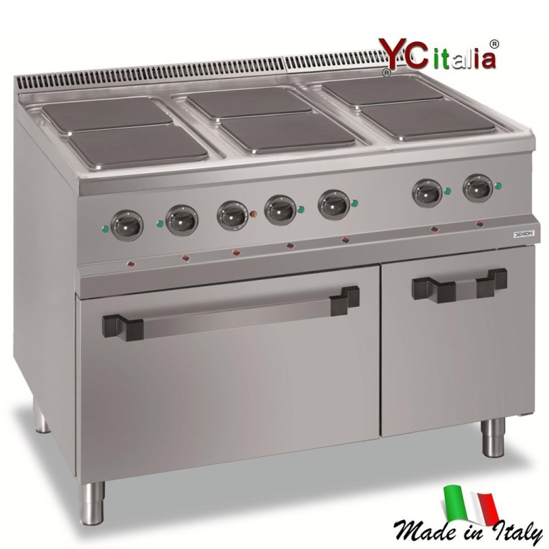 Cucina a sei piastre in ghisa con forno e armadio|Cucina elettrica professionale profondita 900