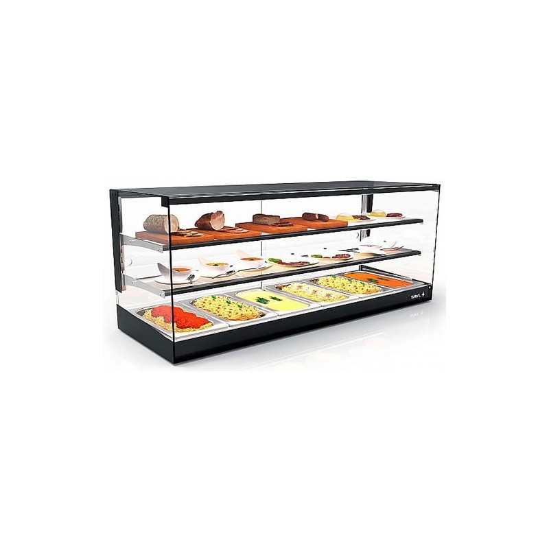 Vetrina a tre piani bagnomaria 1190x395x460|Vetrine da banco riscaldate 3 piani