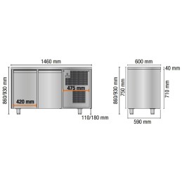Table réfrigérée 2 portes 1460x600x860/930 mm
