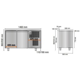 Kühltabelle 2 Türen mit Alzatin 1460x600x960/1030 mm