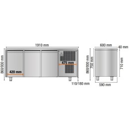 Kühltabelle 3 Türen 1910x600x860/930 mm
