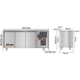 1 215,00 €F.A.R.H. Snc Di Bottacin Antonio & CTable réfrigérée 3 portes avec porte 1910x600x960/1030m mTableaux de réfrigération de porte en acier inoxydable 600 profondeur