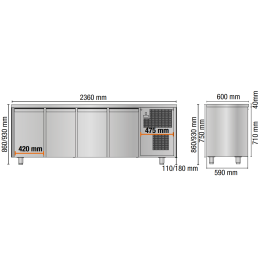 Kühltabelle 4 Türen 2360x600x860/930 mm