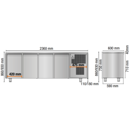 1 289,70 €F.A.R.H. Snc Di Bottacin Antonio & CTable réfrigérée 4 portes 2360x600x860/930 mmTableaux de réfrigération de porte en acier inoxydable 600 profondeur