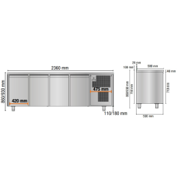 Kühlschrank 4 Tür mit Alzatin 2360x600x960/1030 mm