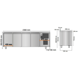 1 377,00 €F.A.R.H. Snc Di Bottacin Antonio & CTable réfrigérée 4 portes avec porte 2360x600x960/1030 mmTableaux de réfrigération de porte en acier inoxydable 600 profondeur