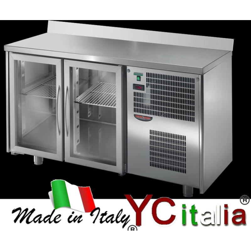 Tavolo refrigerato 2 porte a vetro con alzatina 1460x600x960/1030 mm