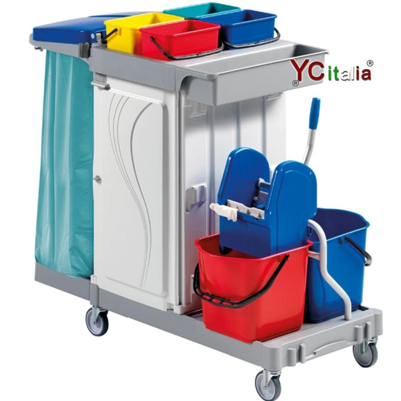 Carrello pulizie con vano centrale 133x68x124 h