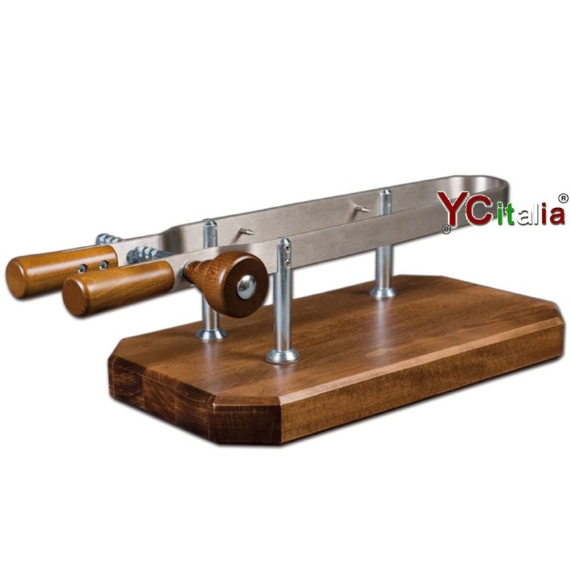 Morsa prosciutto in acciaio inox e base in legno