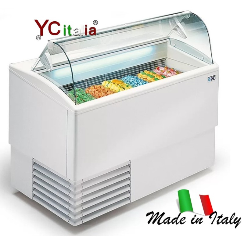 Vetrina 6 gusti gelato mantecato con vetri curvi per vaschette