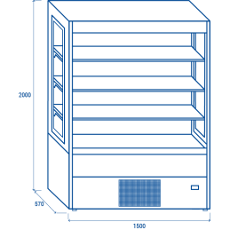 Murale refrigerato 1500x570x2000|Espositori murali profondità 600