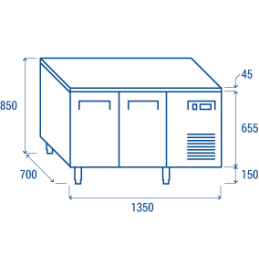 Table réfrigérée 2 portes ventilées -2 +8 GN 1350x700x850