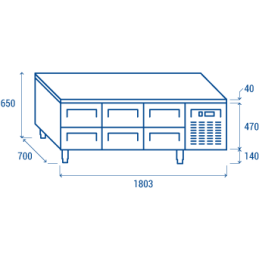 Banco frigo con 6 cassetti scorrevoli|Tavoli refrigerati inox 700 profondità
