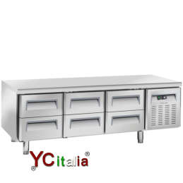 Banco frigo con 6 cassetti scorrevoli|Tavoli refrigerati inox 700 profondità