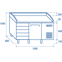 Banco per pizza 1510x800x1050 h mm