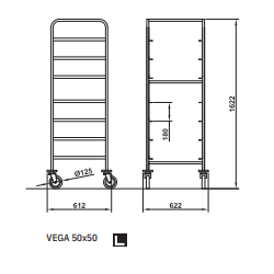 Carrello per cestelli lavastoviglie Vega 50x50