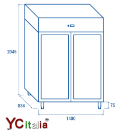 Armoire réfrigérée 1200 Lt portes vitrées dim 1400x824x2045 h, Température C° +3+10