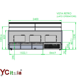 Vetrina con refrigerazione semiventilata 2480x7802.013,30 €2.237,00 €Vetrine profondità 800 ventilateF.A.R.H. Snc Di Bottacin Antonio & C