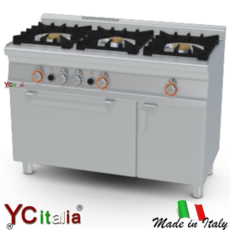 Cucina a gas 3 fuochi con forno a gas|Cucina a gas snack professionale profondita 600