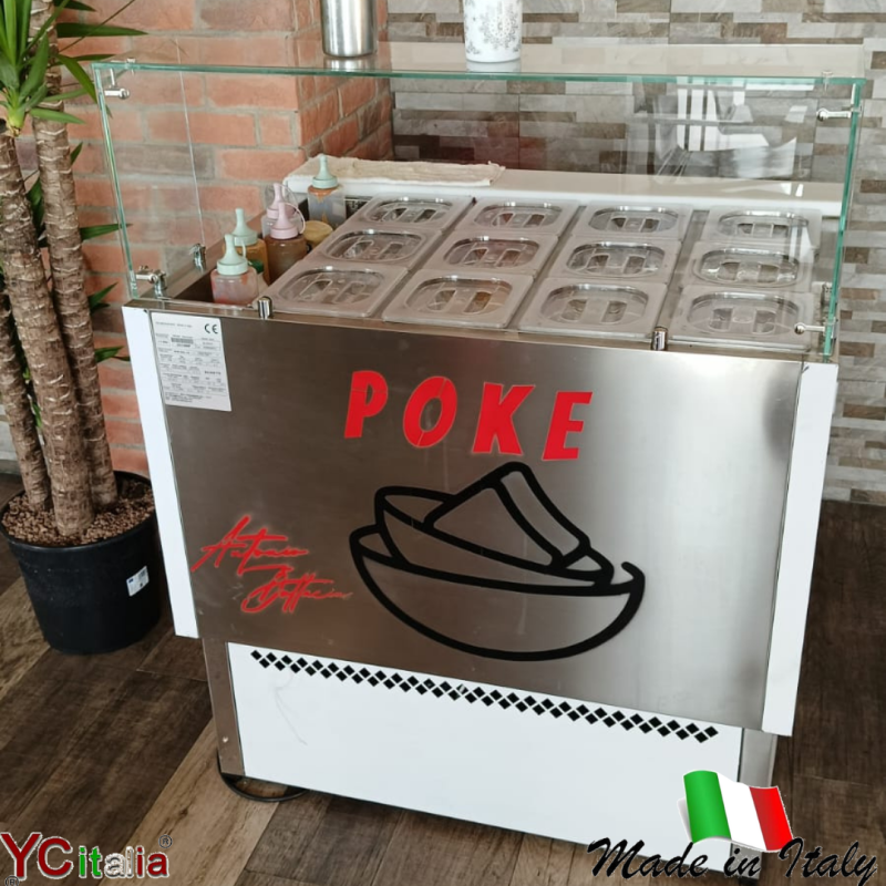 Vitrine pour Poke avec 12 bacs et support à sauces