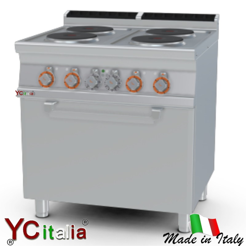 Cucina 4 piastre tonde con forno elettrico 2/1 kw 17,9