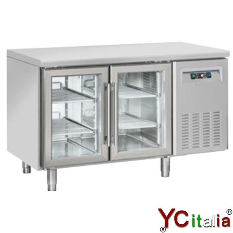 Tavolo refrigerato 2 porte a vetro ventilato +3 +10|Tavoli refrigerati porte a vetro 700 profondità
