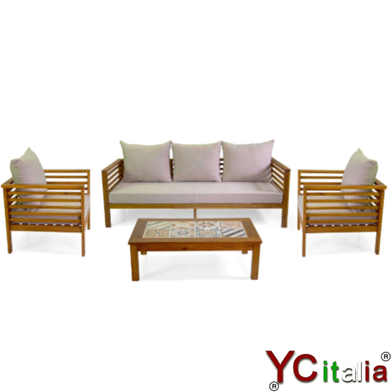 Salotto da giardino con divano a 3 posti due poltrone e tavolino