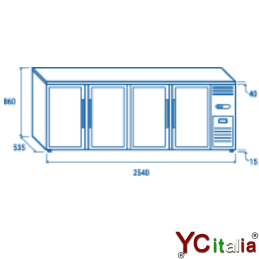 Retro banco refrigerato 4 porte battente 2540x535x860 h