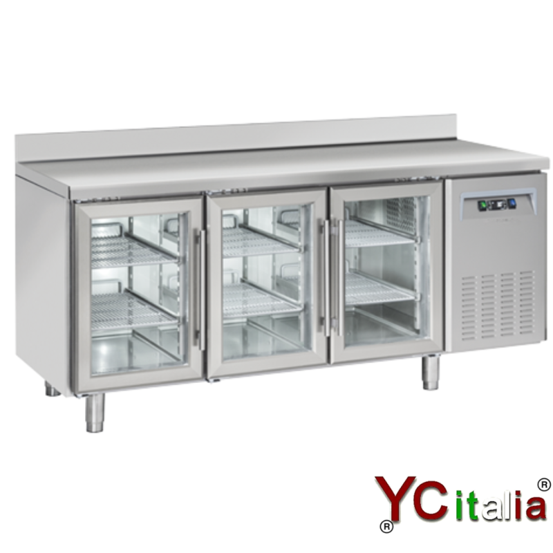 Tavolo refrigerato 3 porte e alzatina 1800x625x950|Tavoli frigo porte vetro 600 profondità