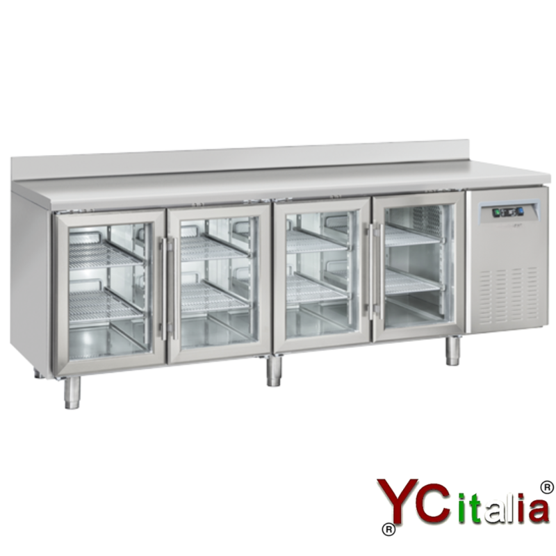 Tavolo refrigerato 4 porte in vetro professionale 2250x625x950|Tavoli frigo porte vetro 600 profondità